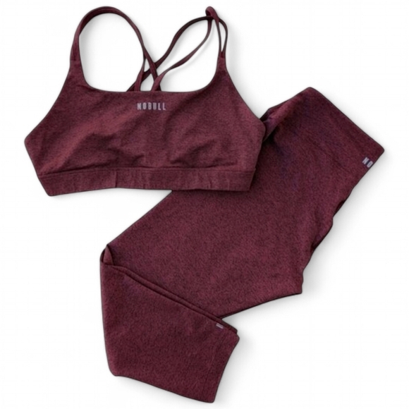 NOBULL Pants - NOBULL PROJECT Set High Rise Plush Heather Leggings 21" in Wine Red XL Top / L